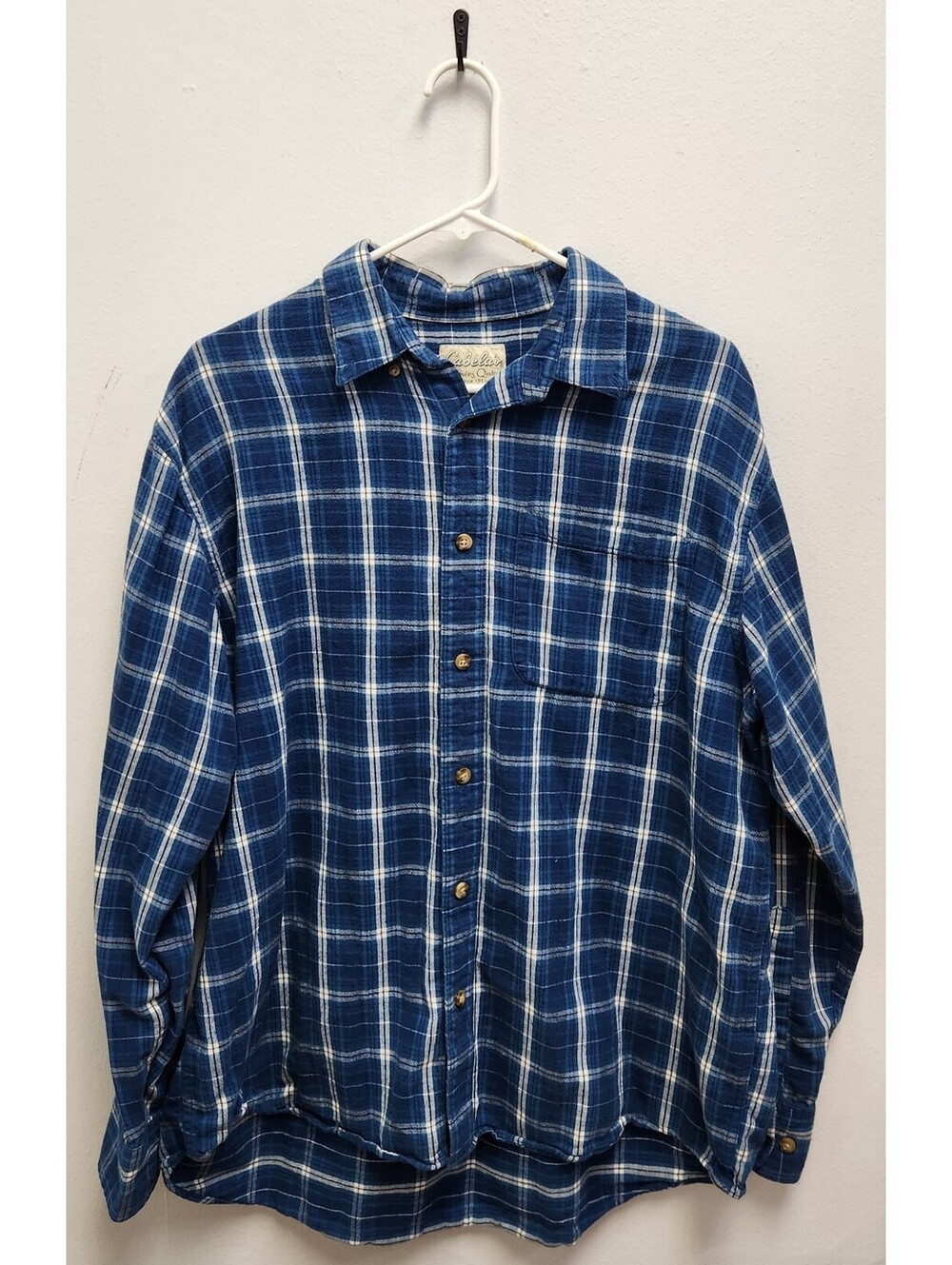 Vintage Cabela's Flannel Shirt Men's Large Blue Tartan Plaid Long Sleeve Button